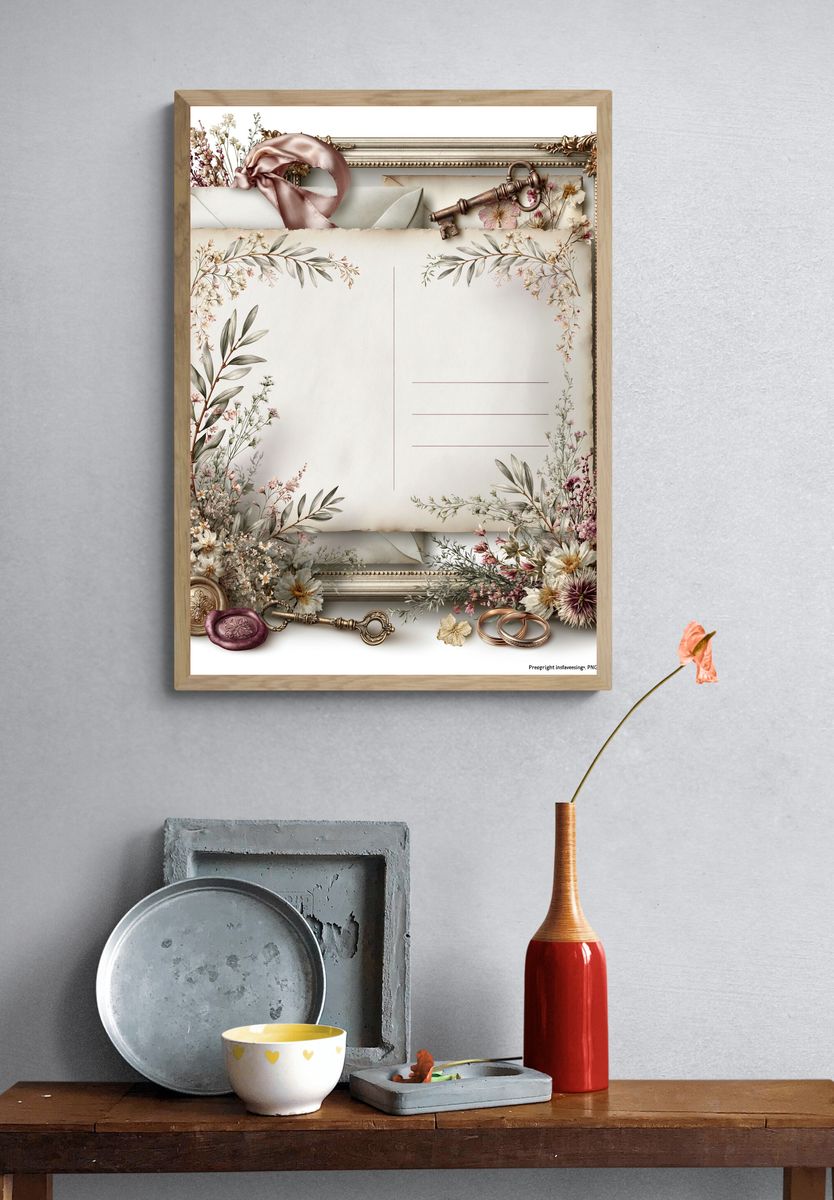 Vintage Floral Letter Frame Poster. — room view 3