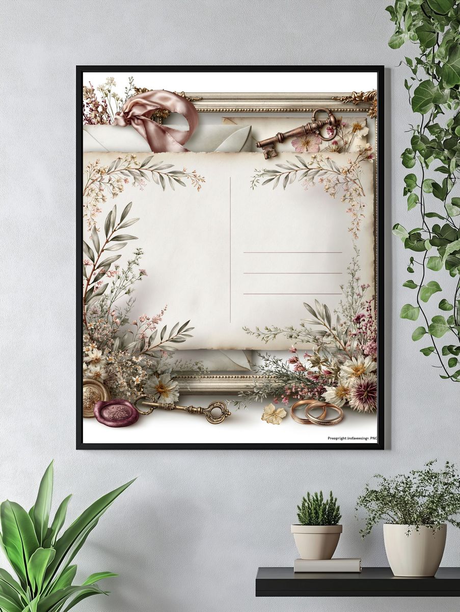Vintage Floral Letter Frame Poster. — room view 4
