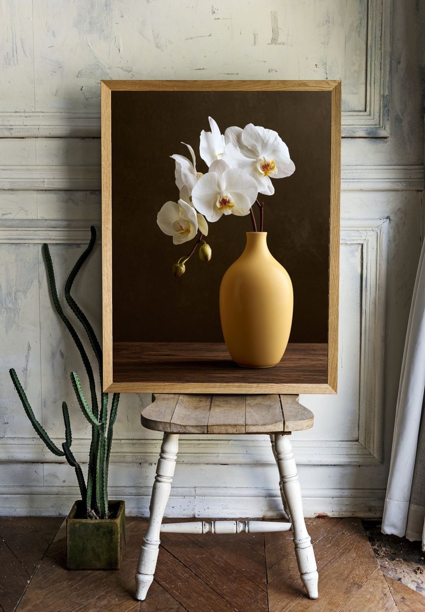 White Orchid Still Life Poster. room preview