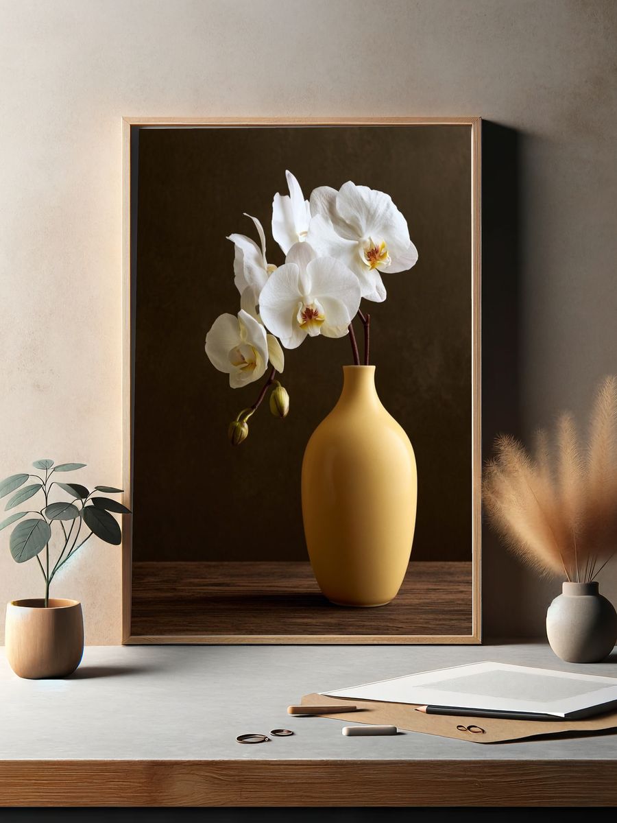 White Orchid Still Life Poster. — room view 2