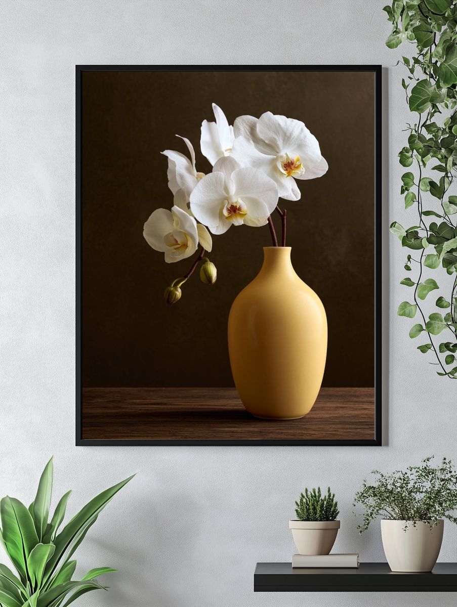 White Orchid Still Life Poster. — room view 4