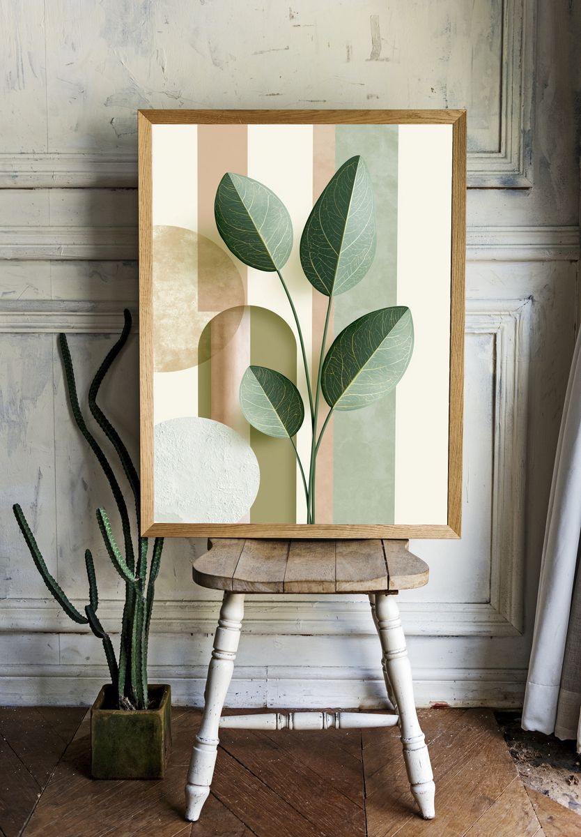 Botanical Leaves Minimalist Print. room preview