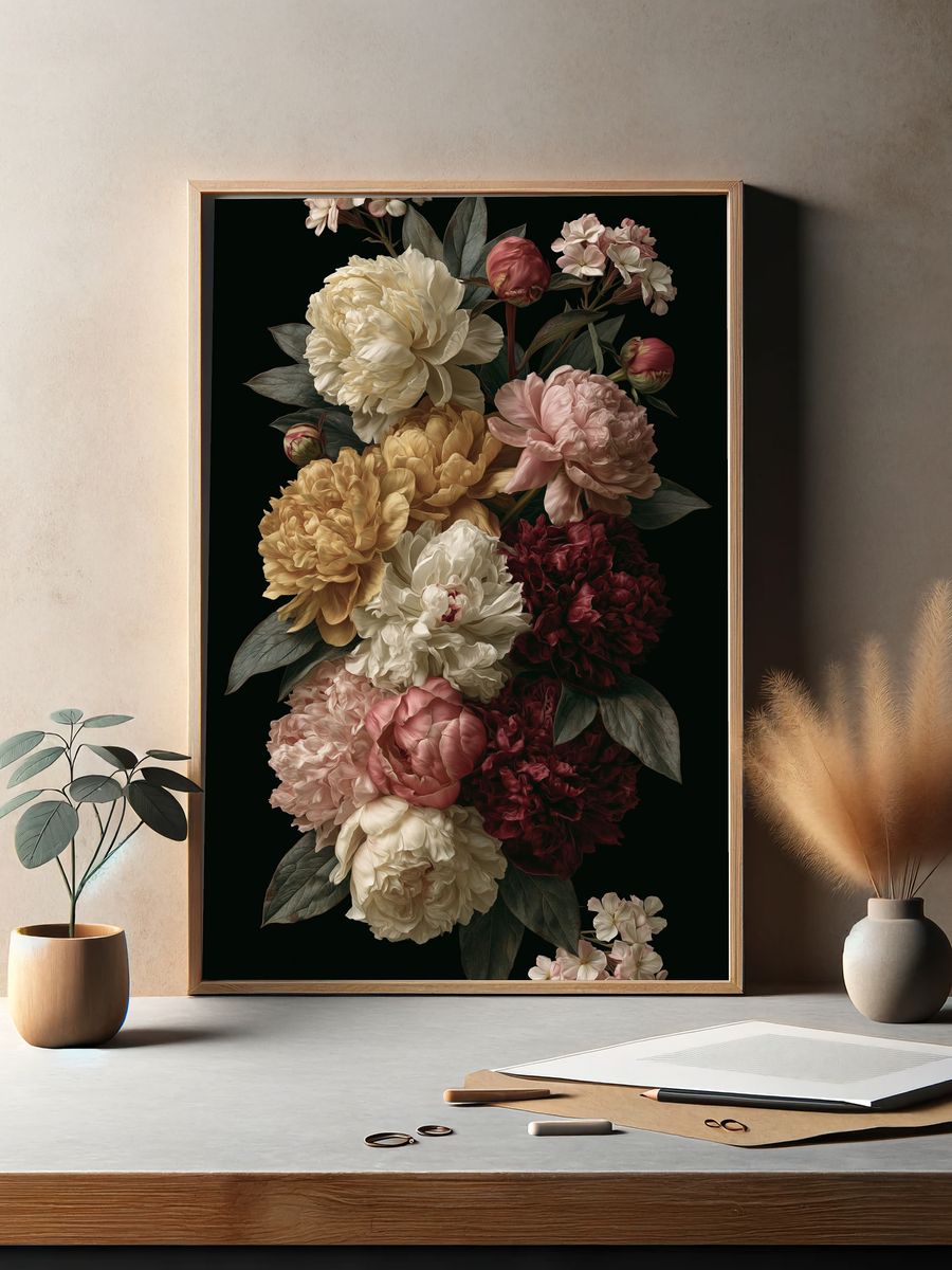 Peony Bouquet Botanical Print. — room view 2