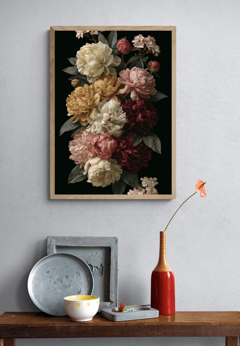 Peony Bouquet Botanical Print. — room view 3