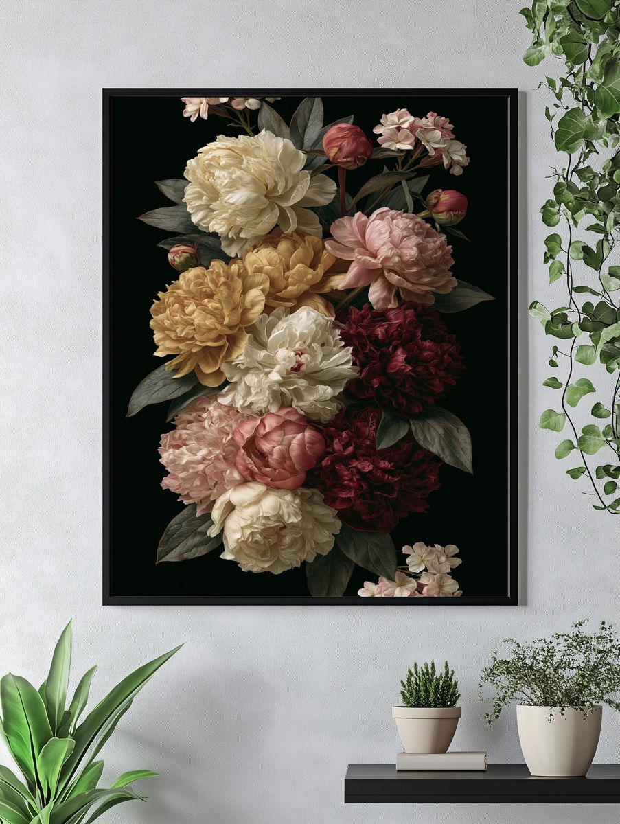 Peony Bouquet Botanical Print. — room view 4