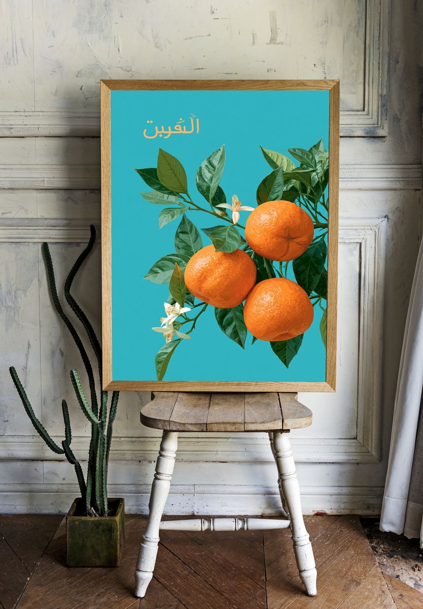 Orange Branch Botanical Print. — room view 1