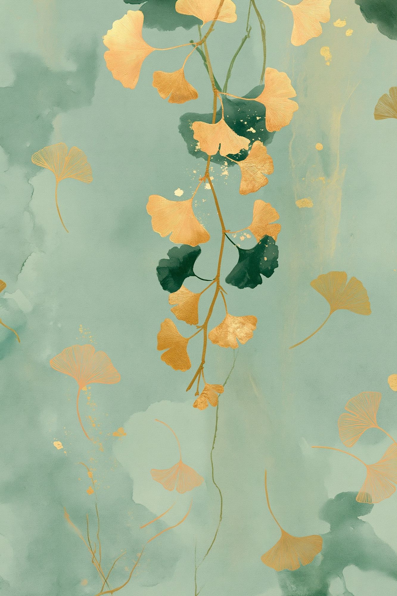 Ginkgo Leaves Botanical Print. poster detail