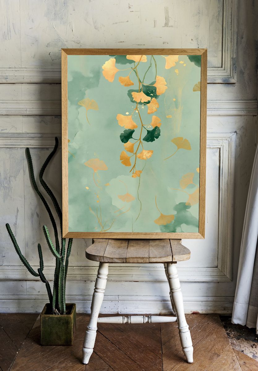 Ginkgo Leaves Botanical Print. room preview