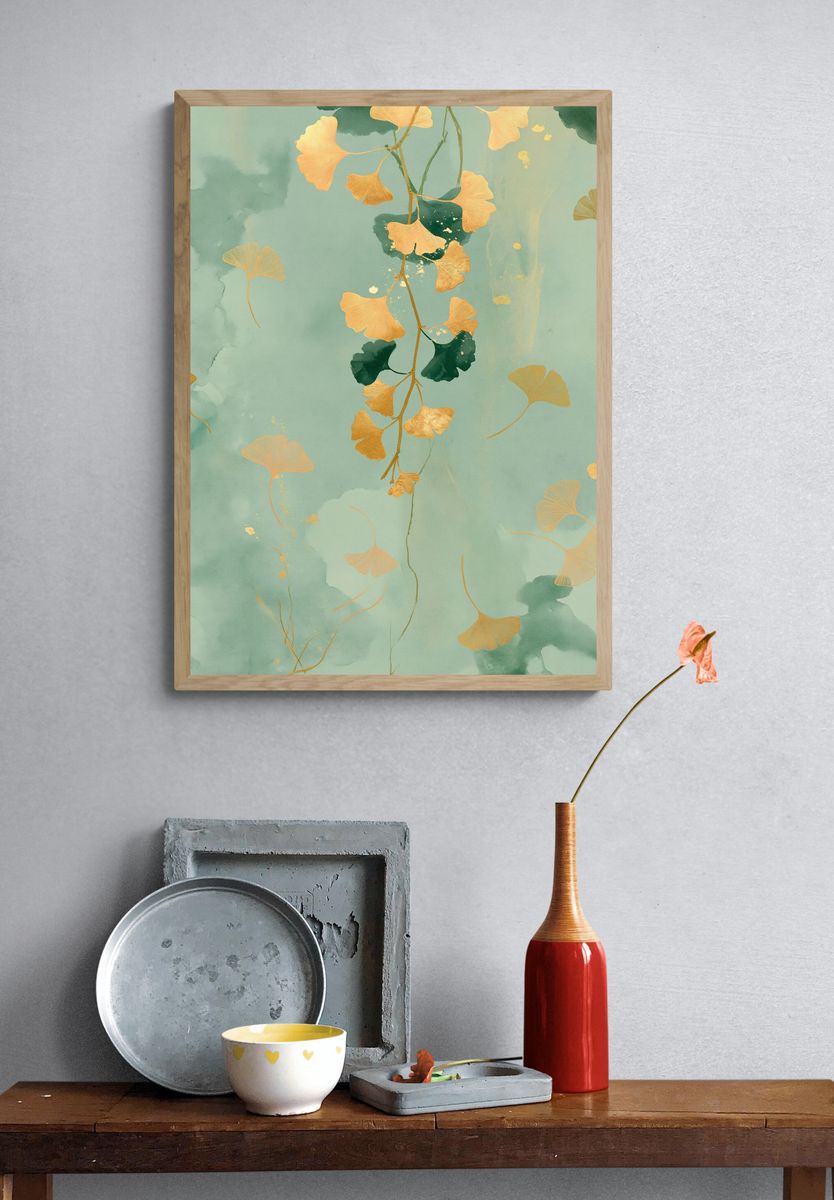 Ginkgo Leaves Botanical Print. — room view 3