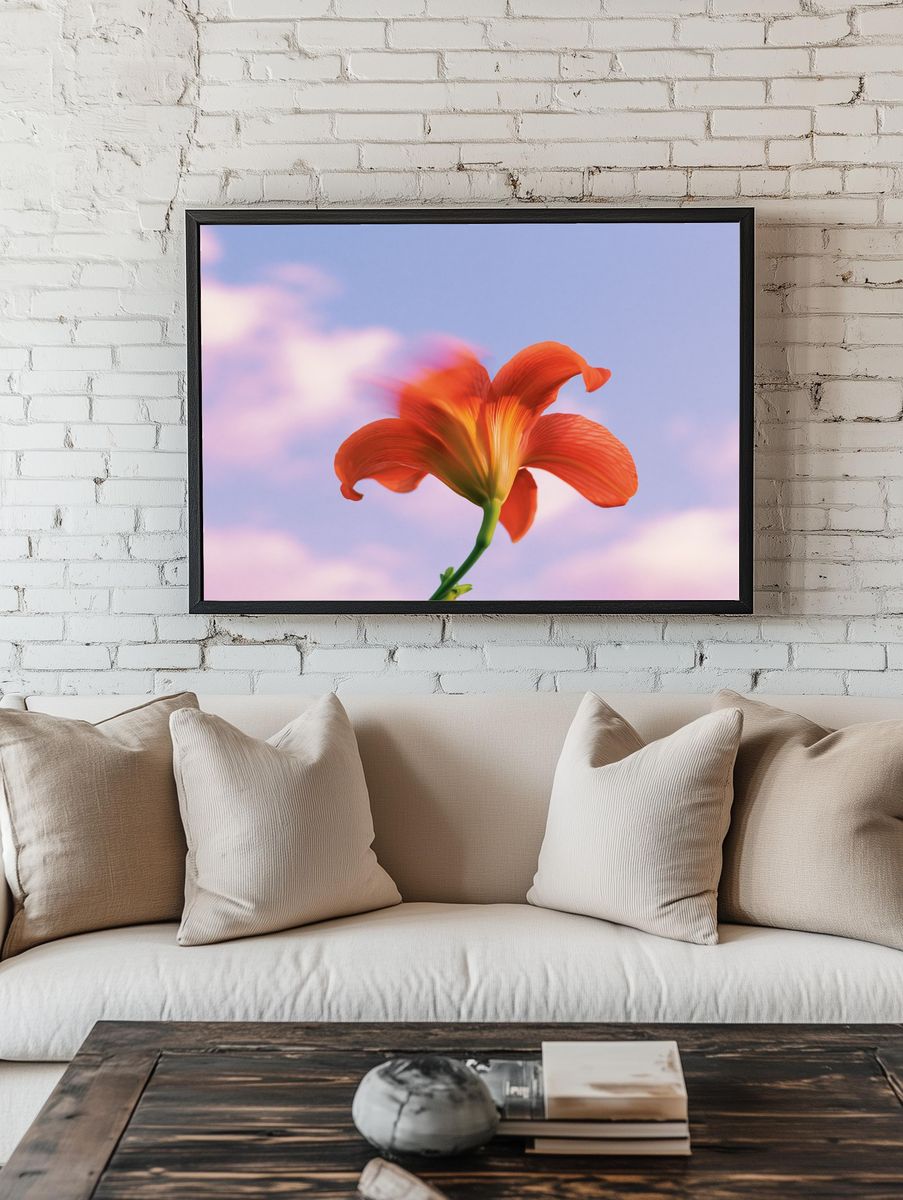 Orange Lily Bloom Botanical Print. — room view 1