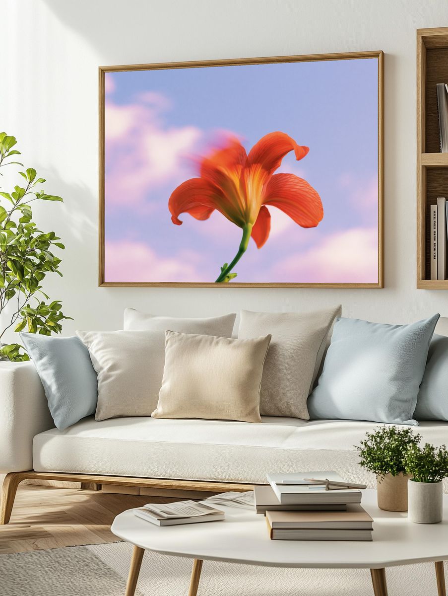 Orange Lily Bloom Botanical Print. — room view 2