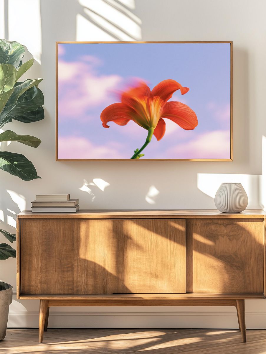 Orange Lily Bloom Botanical Print. — room view 3