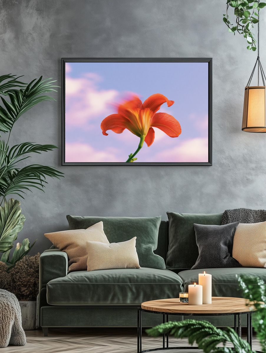 Orange Lily Bloom Botanical Print. — room view 4