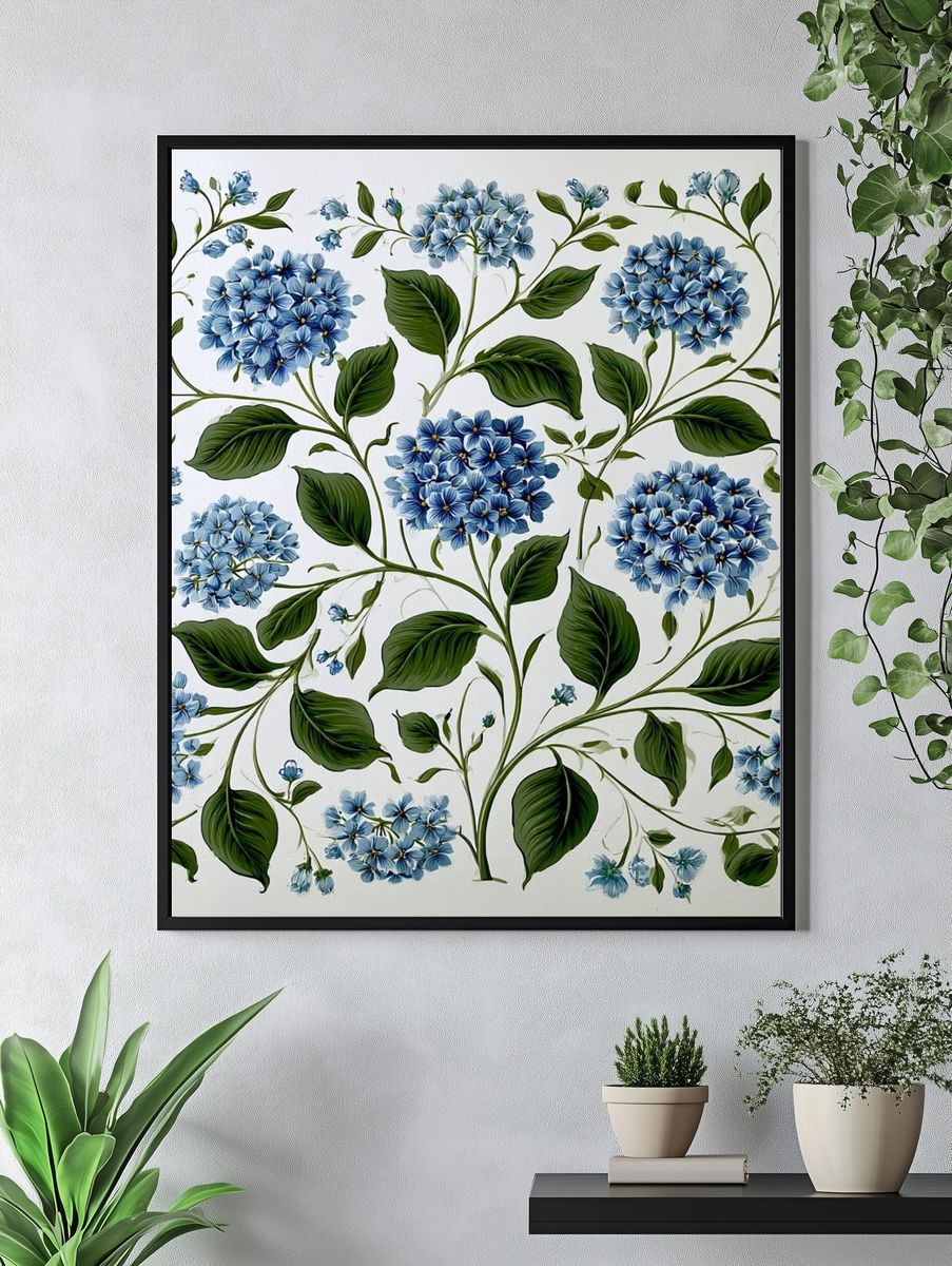 Blue Hydrangea Botanical Print. — room view 4