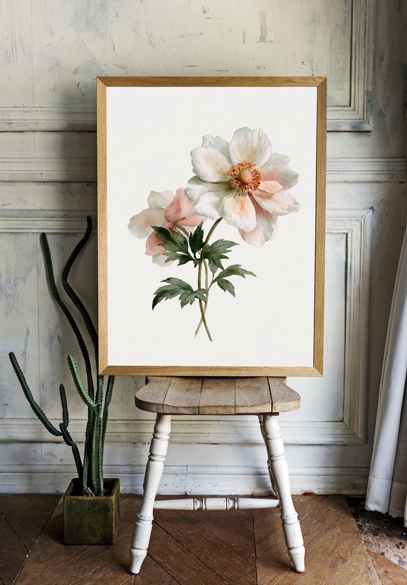 Soft Anemone Watercolor Print. — room view 1