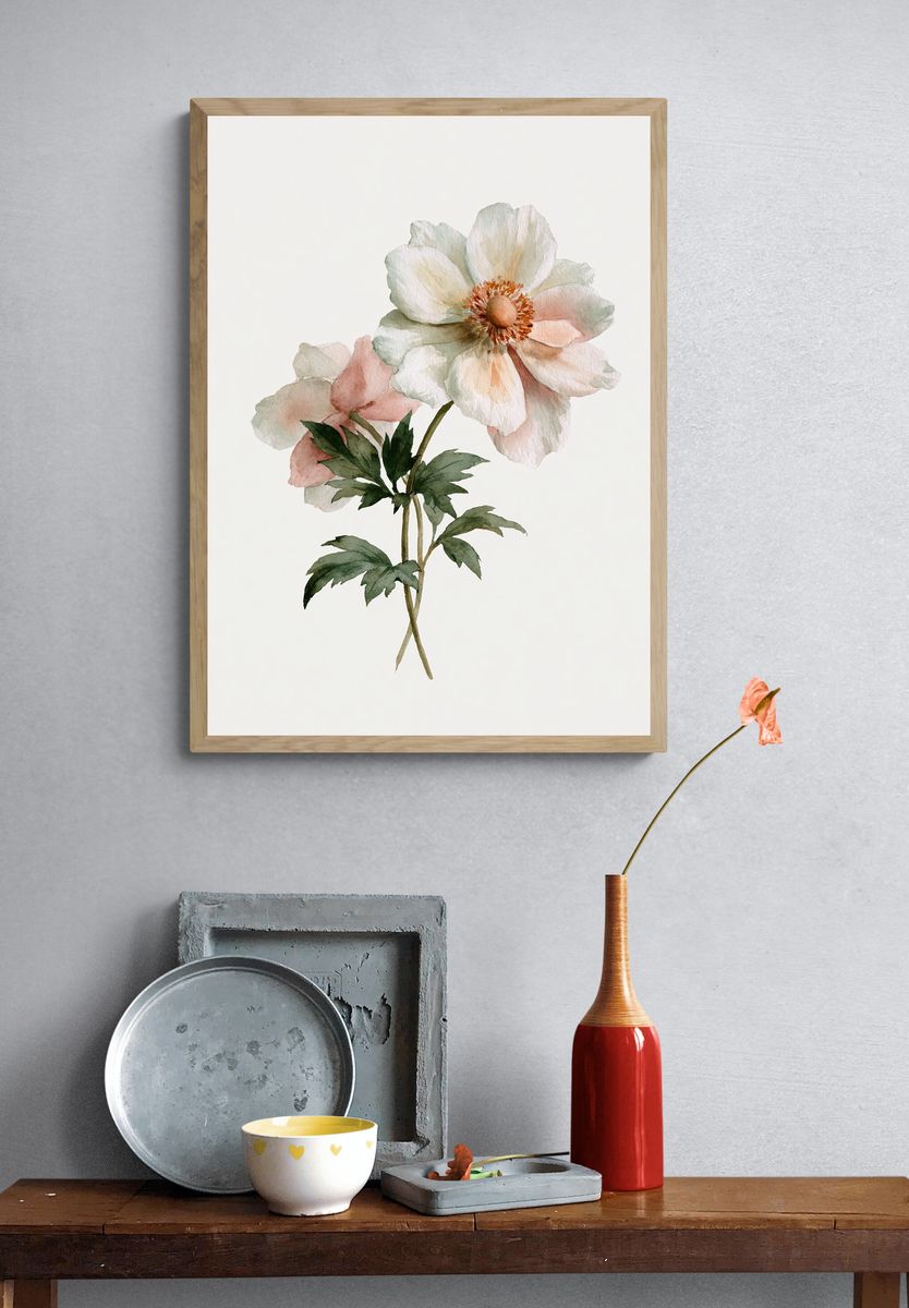 Soft Anemone Watercolor Print. — room view 3