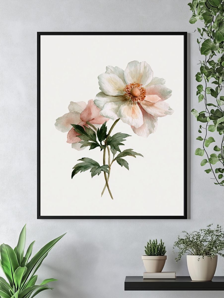 Soft Anemone Watercolor Print. — room view 4