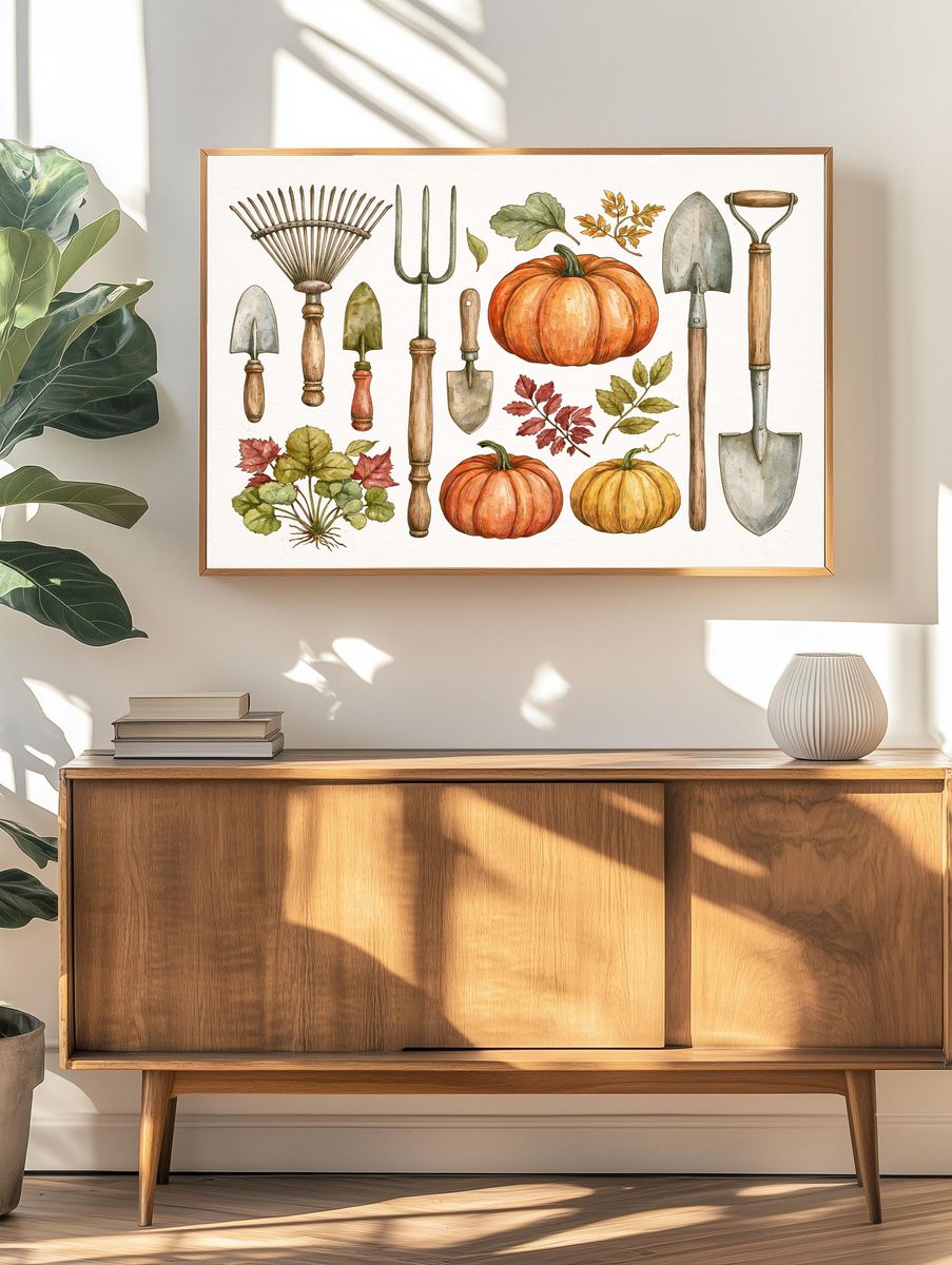 Autumn Garden Tools Watercolor Print. — room view 3