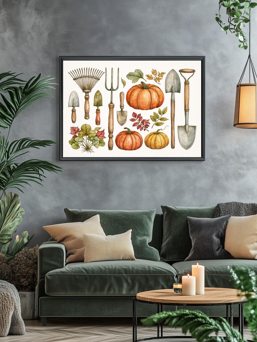 Autumn Garden Tools Watercolor Print. — room view 4