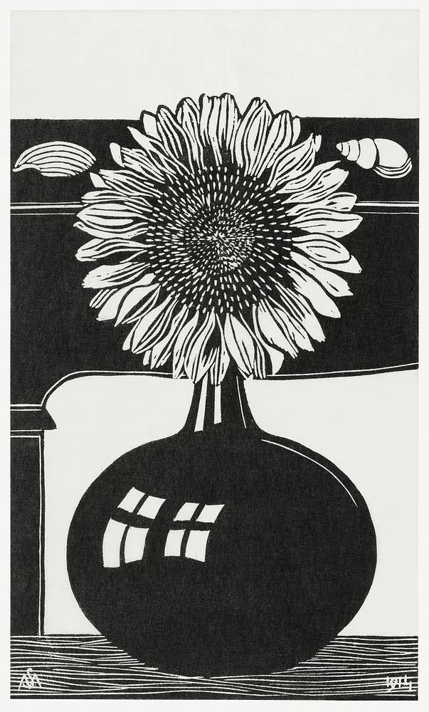 Sunflower (Zonnebloem) (1914) print high. poster — botanical art
