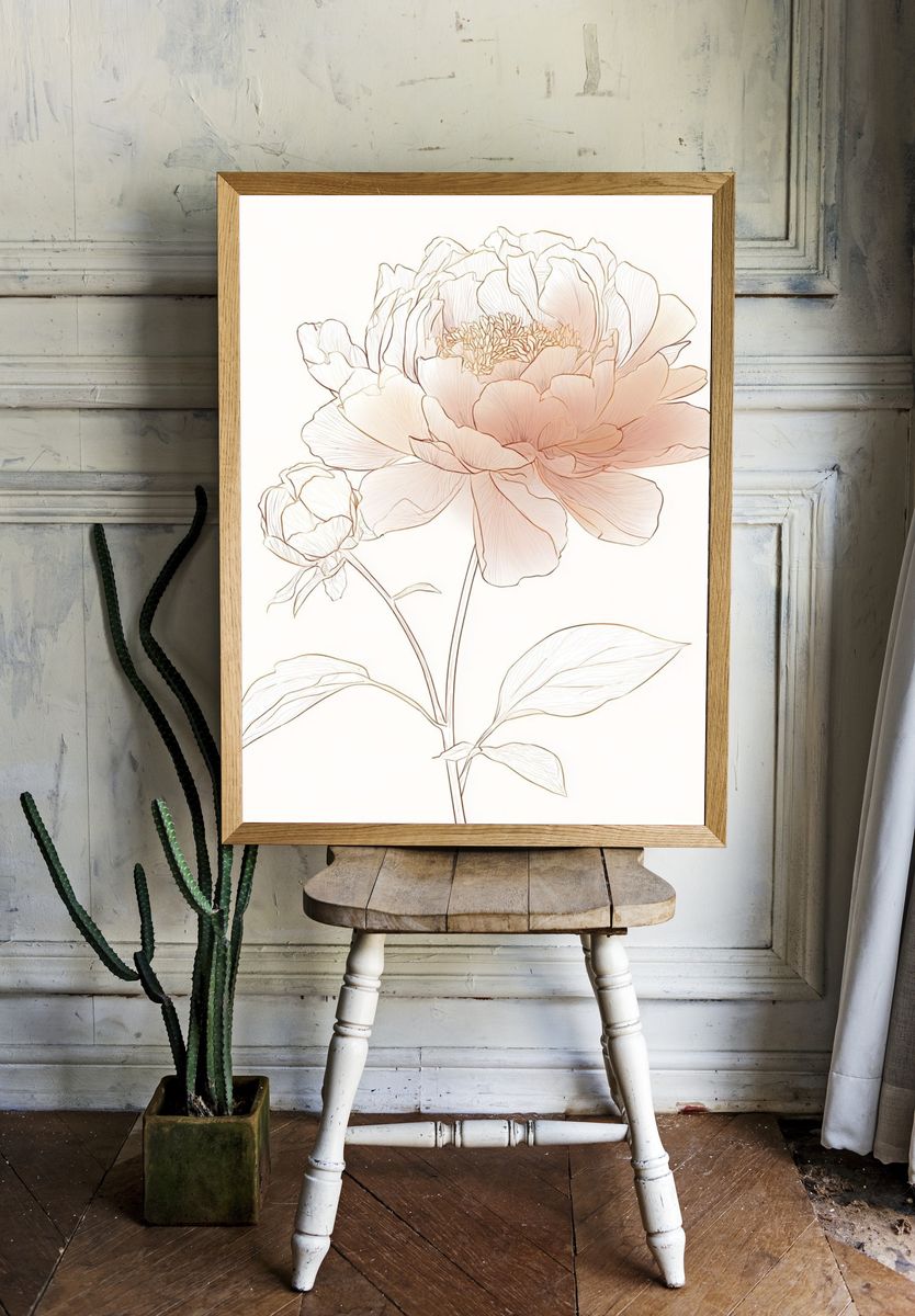 Blush Peony Line Art Print. — room view 1