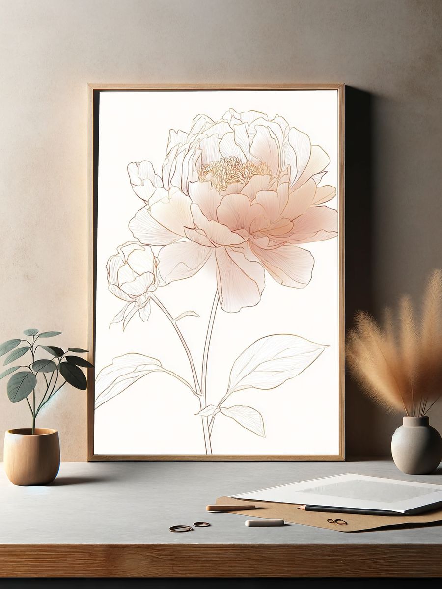Blush Peony Line Art Print. — room view 2