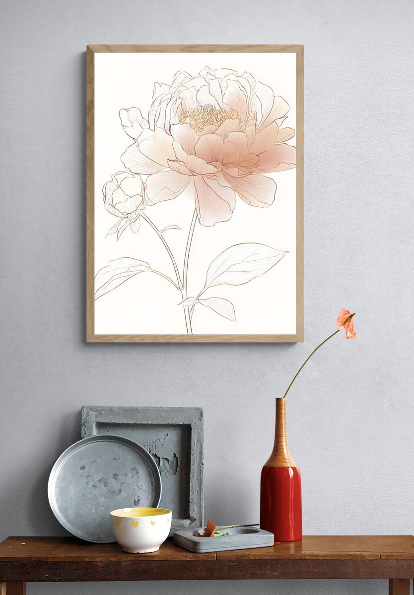 Blush Peony Line Art Print. — room view 3