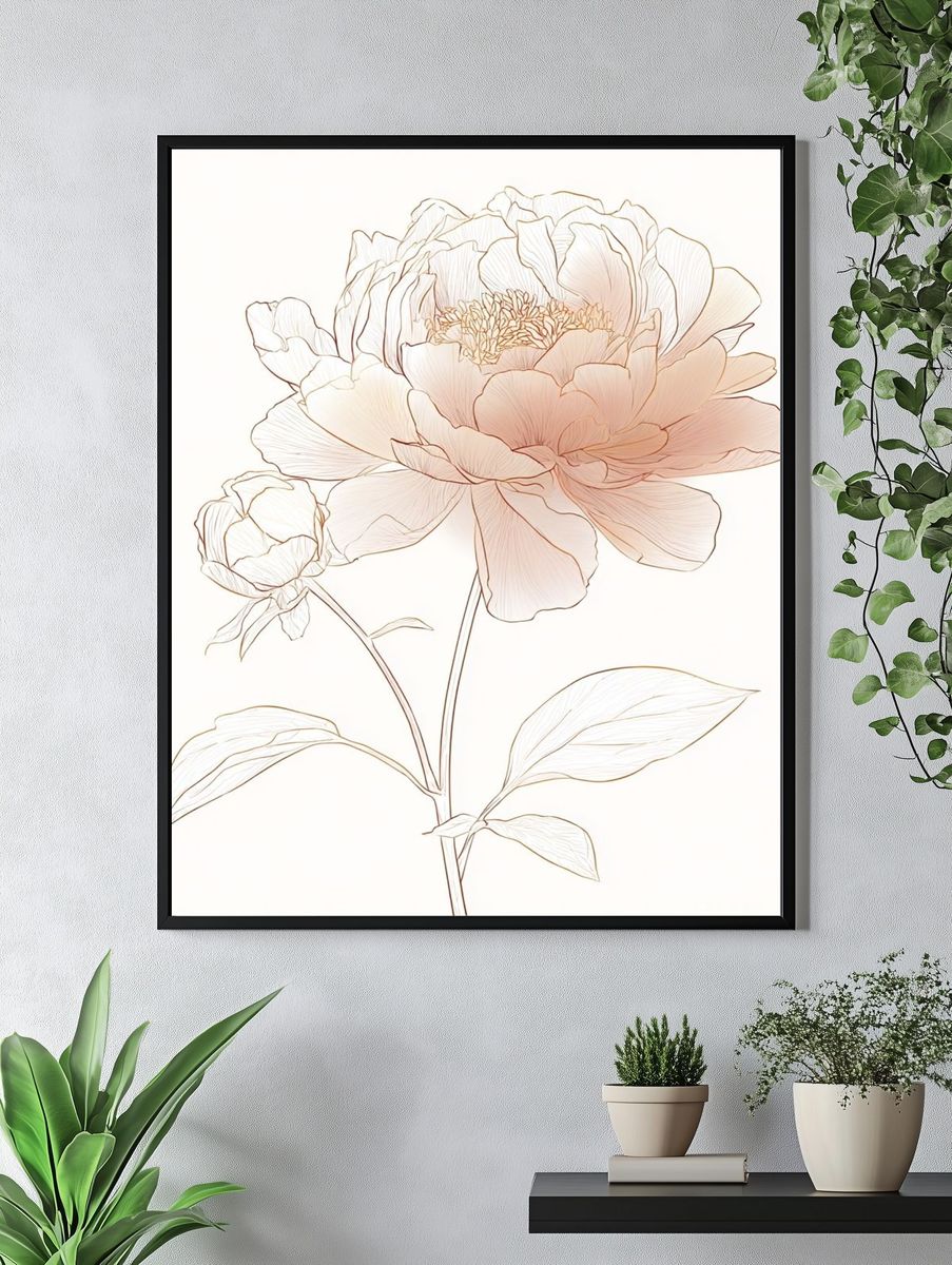 Blush Peony Line Art Print. — room view 4