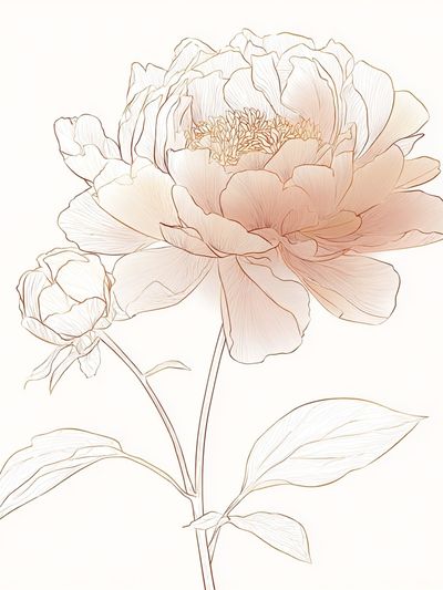 Blush Peony Line Art Print.