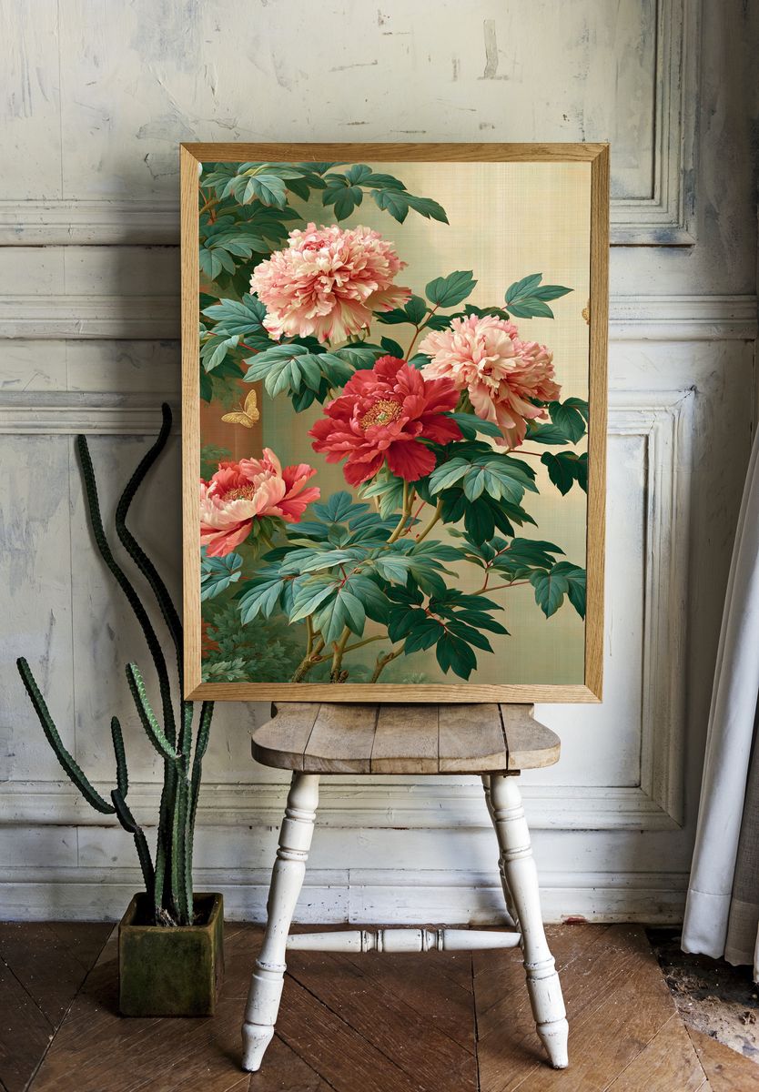Peony Blossom Botanical Print. room preview
