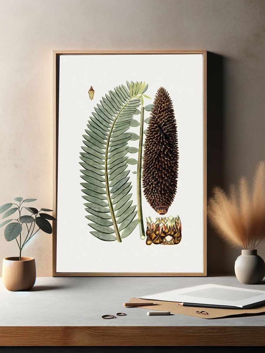 Botanical Fern and Cone Illustration Poster. — room view 2