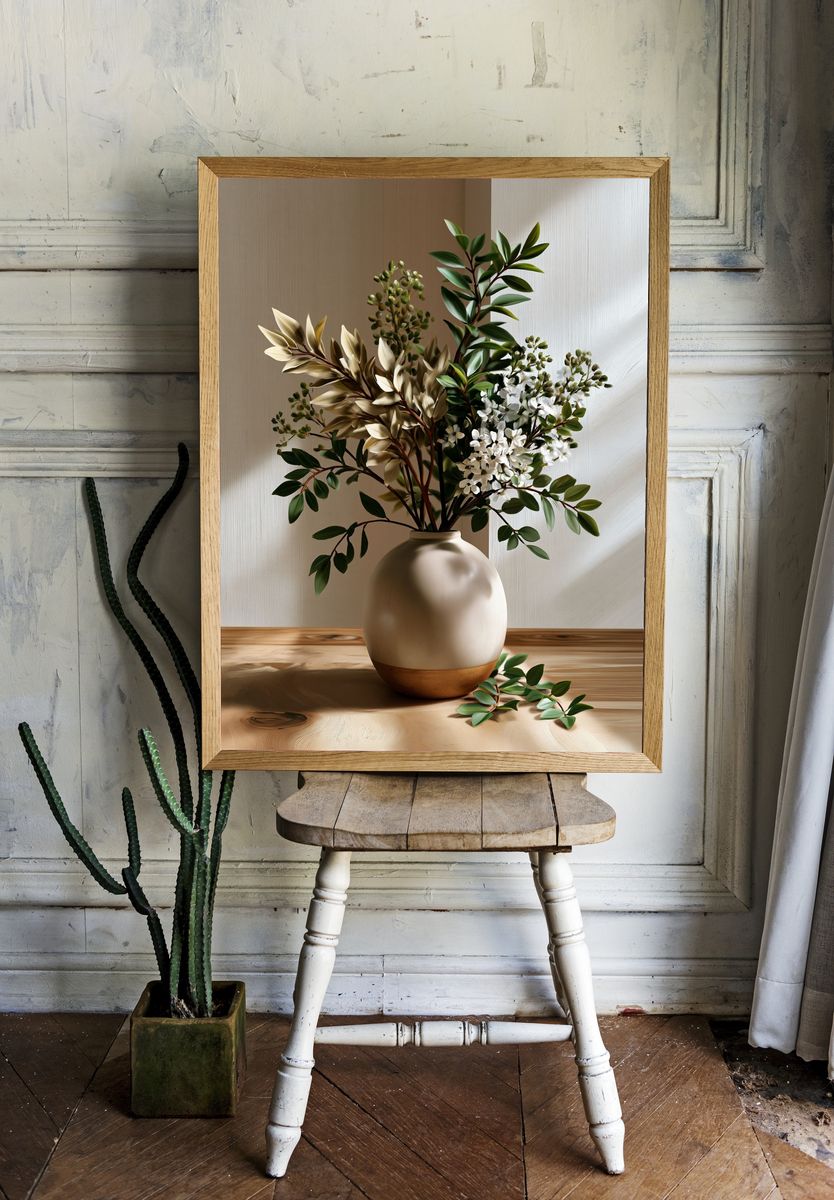 Botanical Vase Still Life Print. room preview