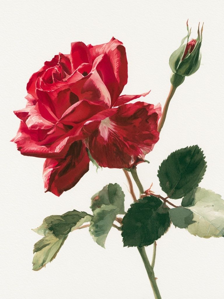 Red Rose Watercolor Print. poster — botanical art