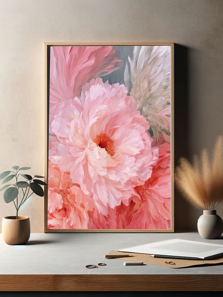 Pink Peony Bloom — Floral Print. — room view 2