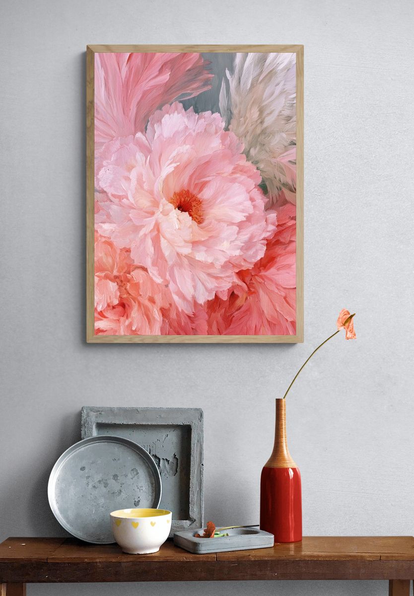 Pink Peony Bloom — Floral Print. — room view 3