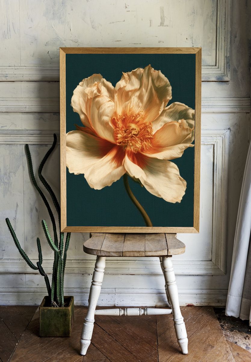 Cream Peony Botanical Poster. room preview