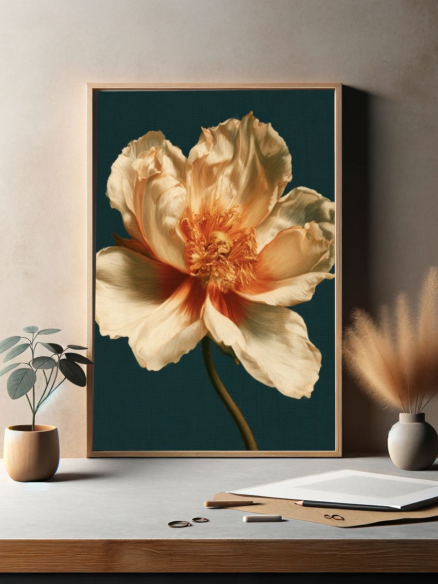 Cream Peony Botanical Poster. — room view 2