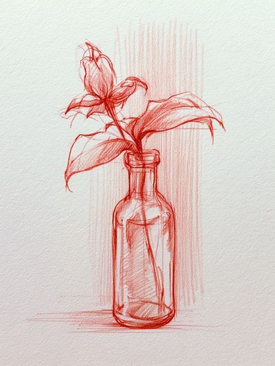 Red Botanical Bottle Sketch Poster.
