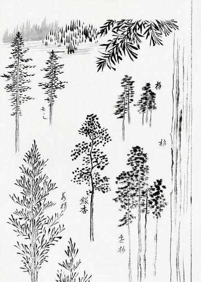 Hokusai's pine trees (1800-1900) vintage.