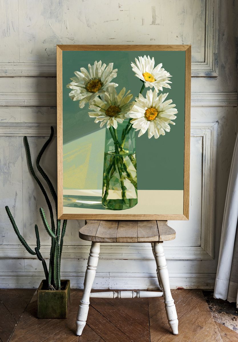 Daisy Vase Still Life Print. room preview