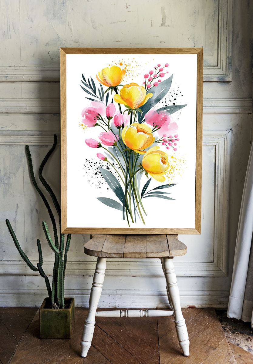 Watercolor Floral Bouquet Print. — room view 1