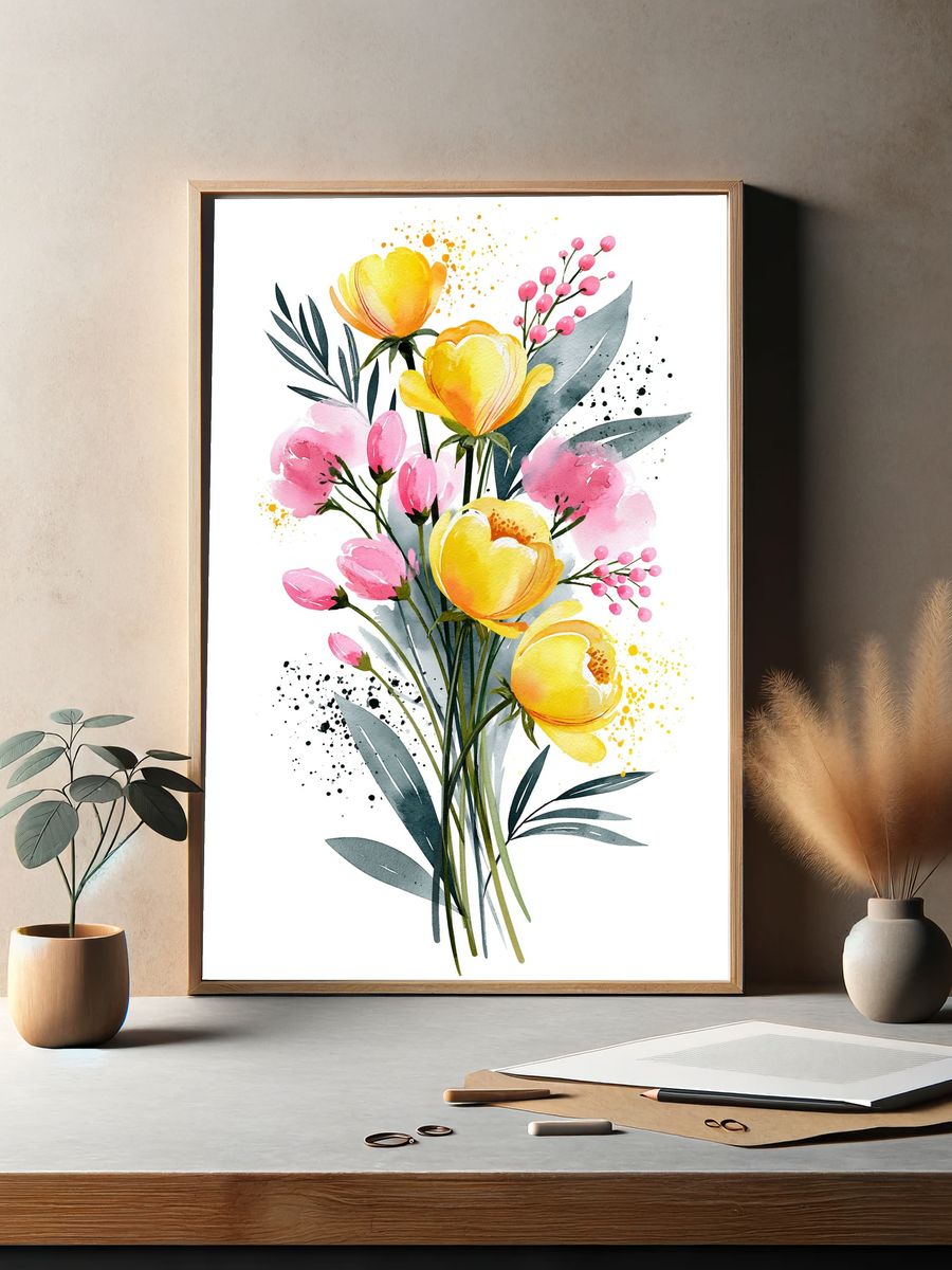 Watercolor Floral Bouquet Print. — room view 2