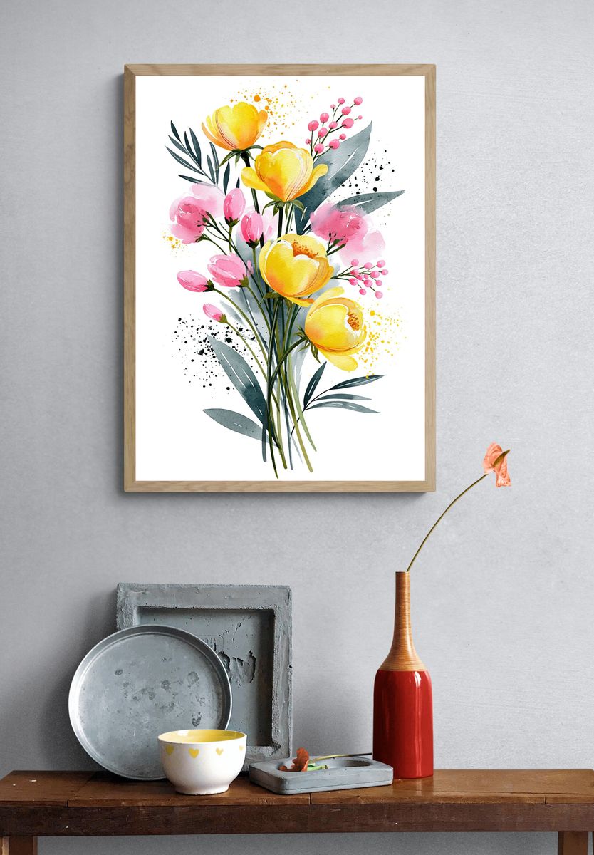 Watercolor Floral Bouquet Print. — room view 3