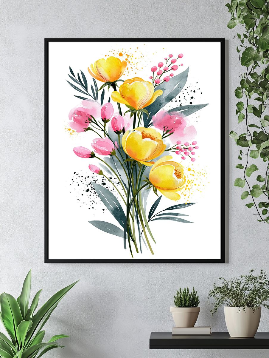 Watercolor Floral Bouquet Print. — room view 4