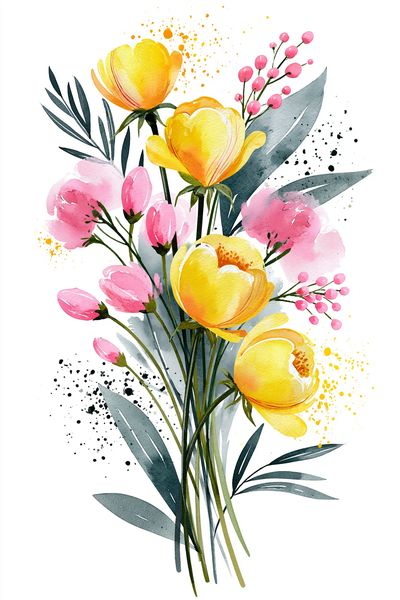 Watercolor Floral Bouquet Print.
