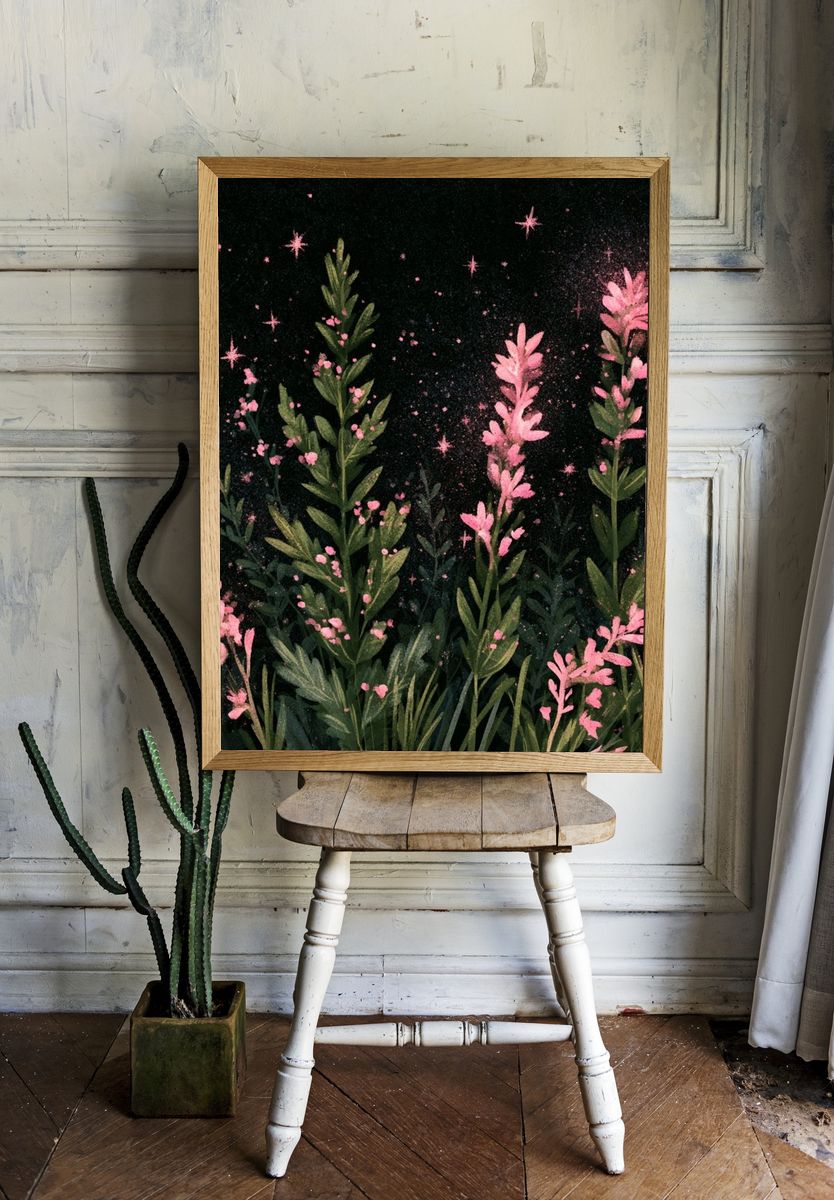 Pink Wildflowers Botanical Print. — room view 1