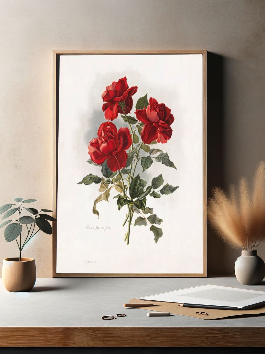 Red Roses (1861-1897), vntage flower. — room view 2
