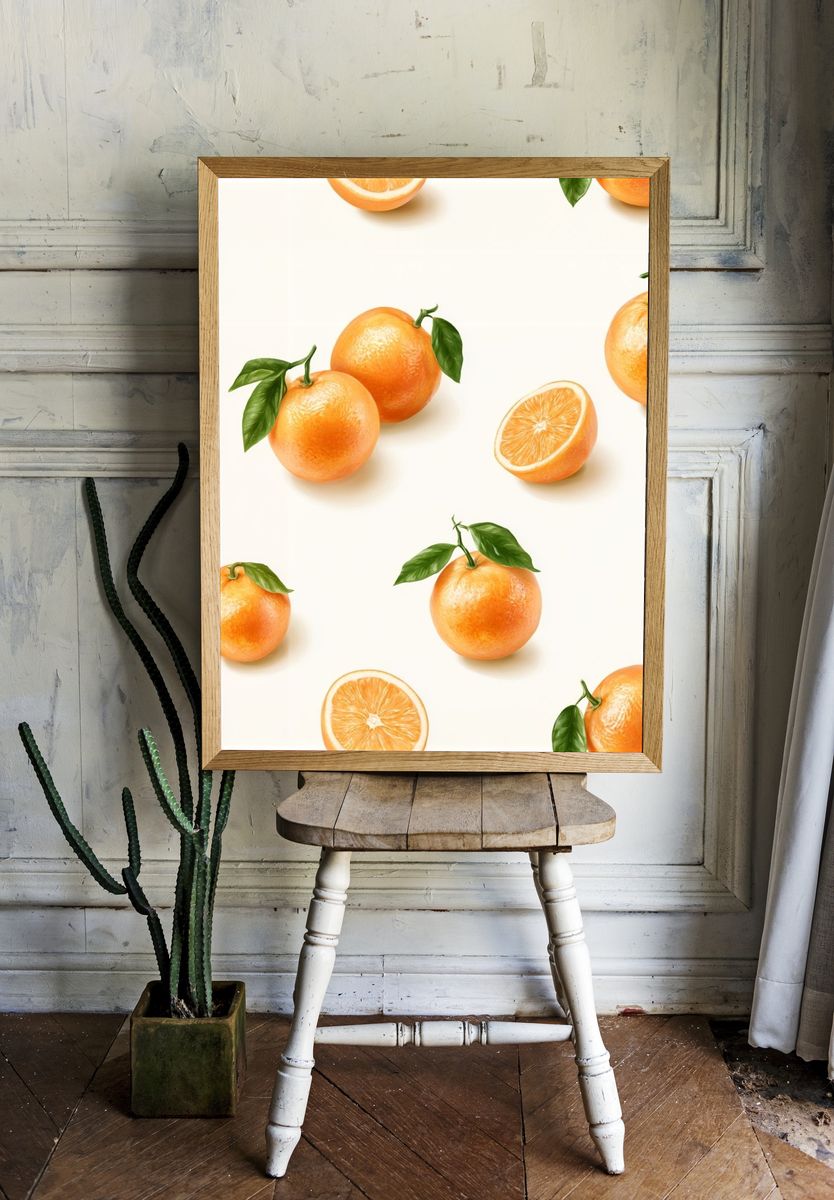 Orange Citrus Pattern Print. — room view 1