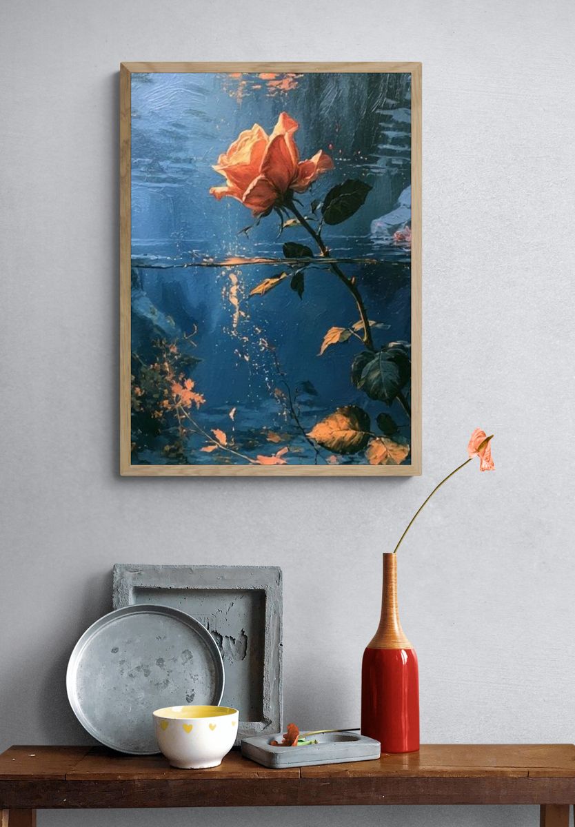 Blue Rose Underwater Print. — room view 3