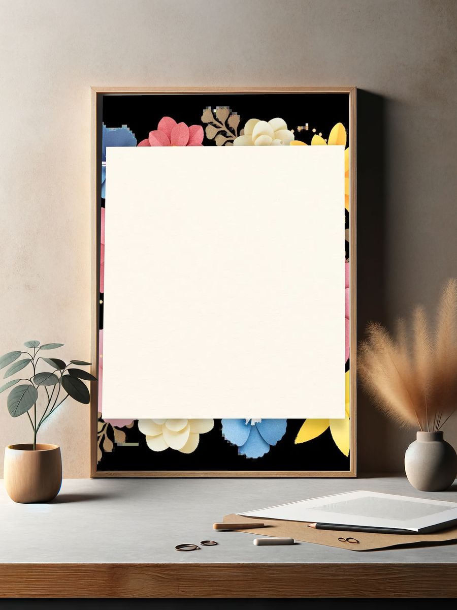 Wild flower decorated paper frame. — room view 2